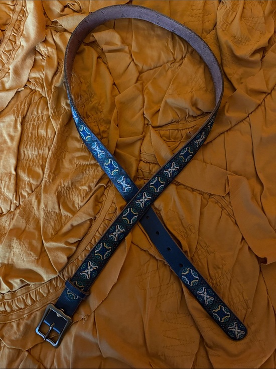 Lucky Brand Accessories - Lucky Brand Embroidered Navy Leather Belt - Classic Blue Style